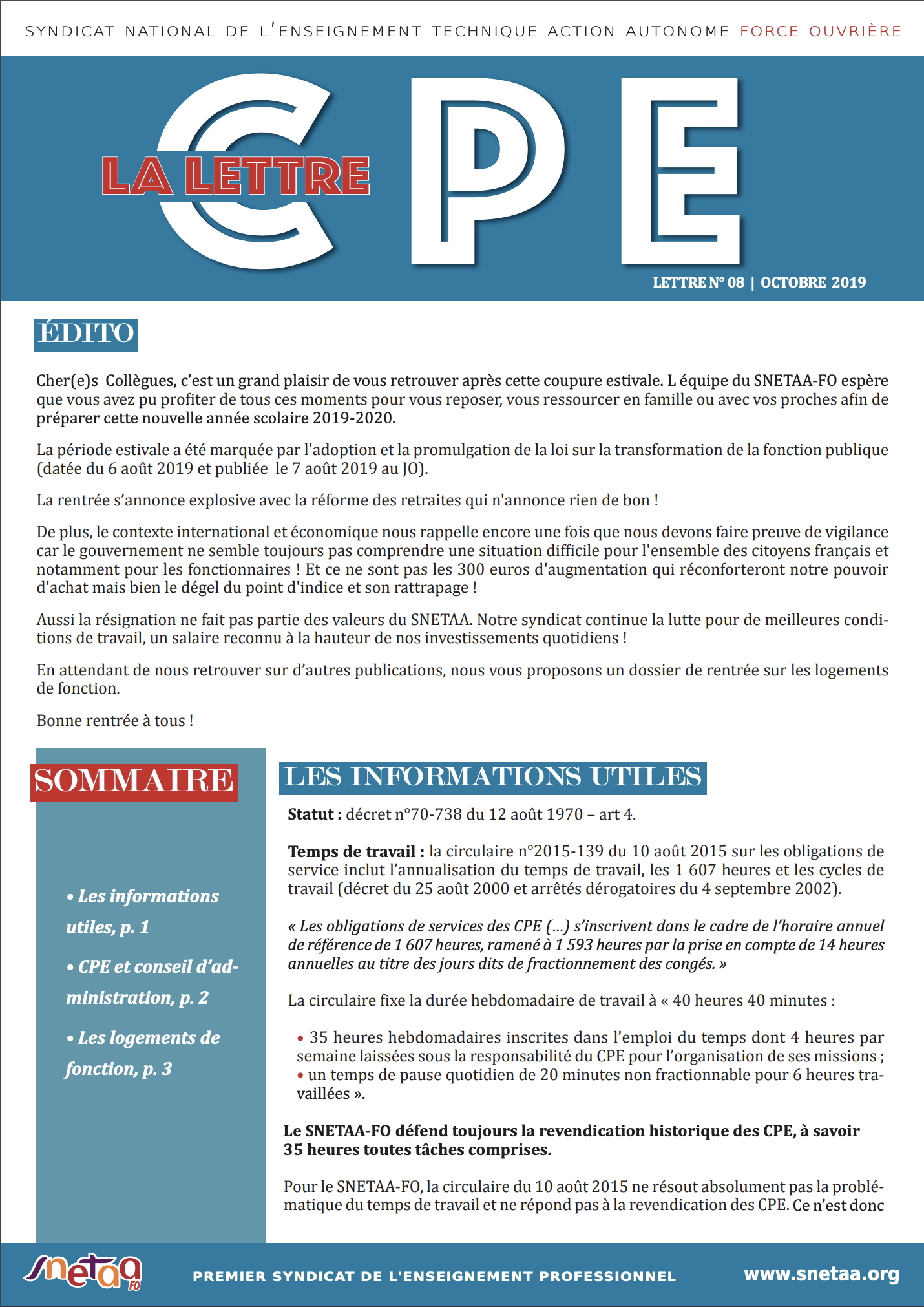Lire la suite à propos de l’article Lettre CPE n°8 – Octobre 2019