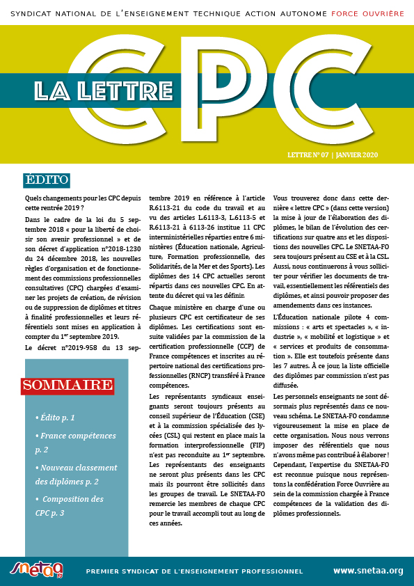 Lire la suite à propos de l’article Lettre CPC n°7