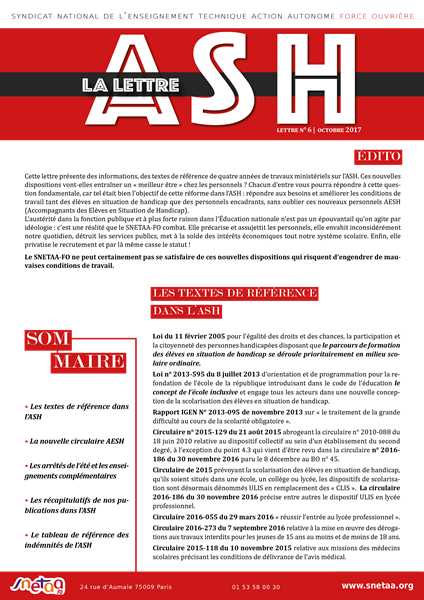 Lire la suite à propos de l’article Lettre ASH n°6