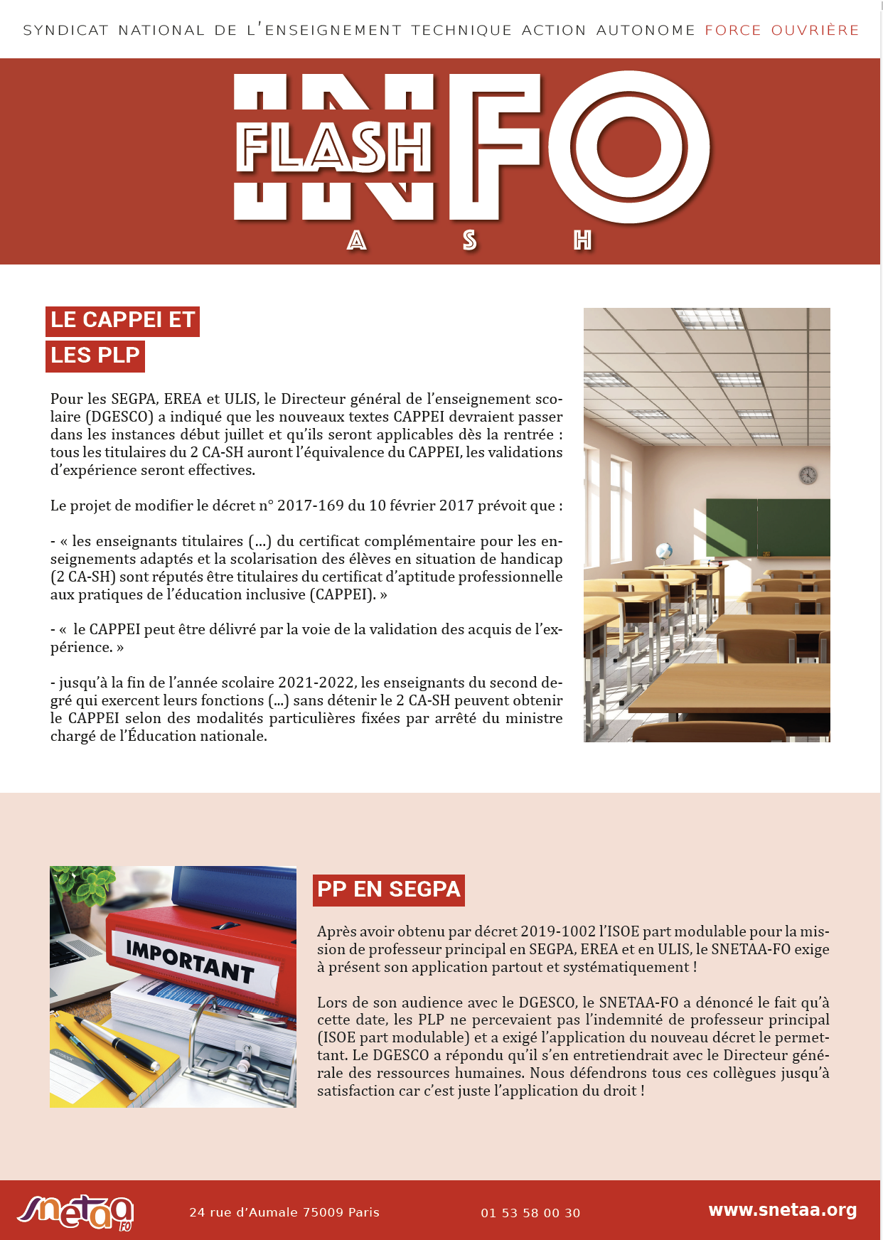 Lire la suite à propos de l’article Flash info ASH