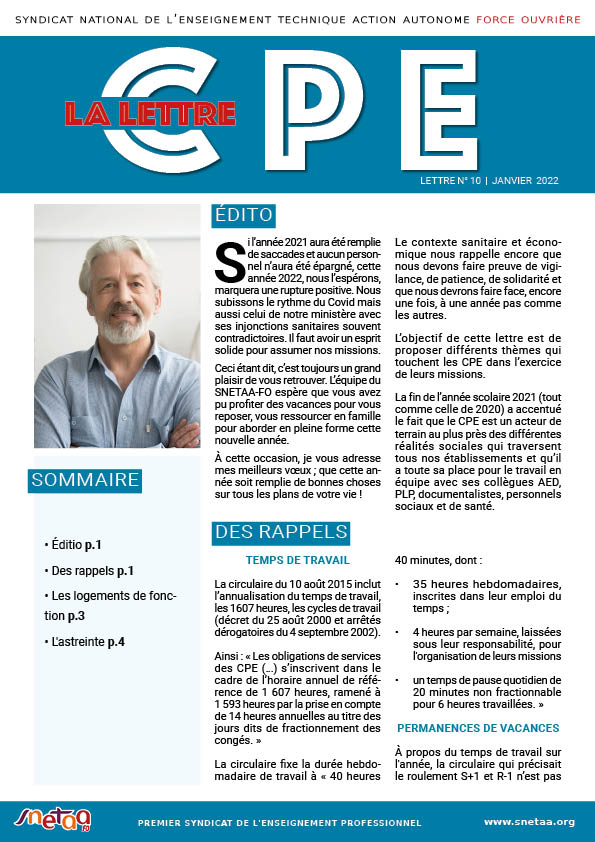 Lire la suite à propos de l’article Lettre CPE n°10