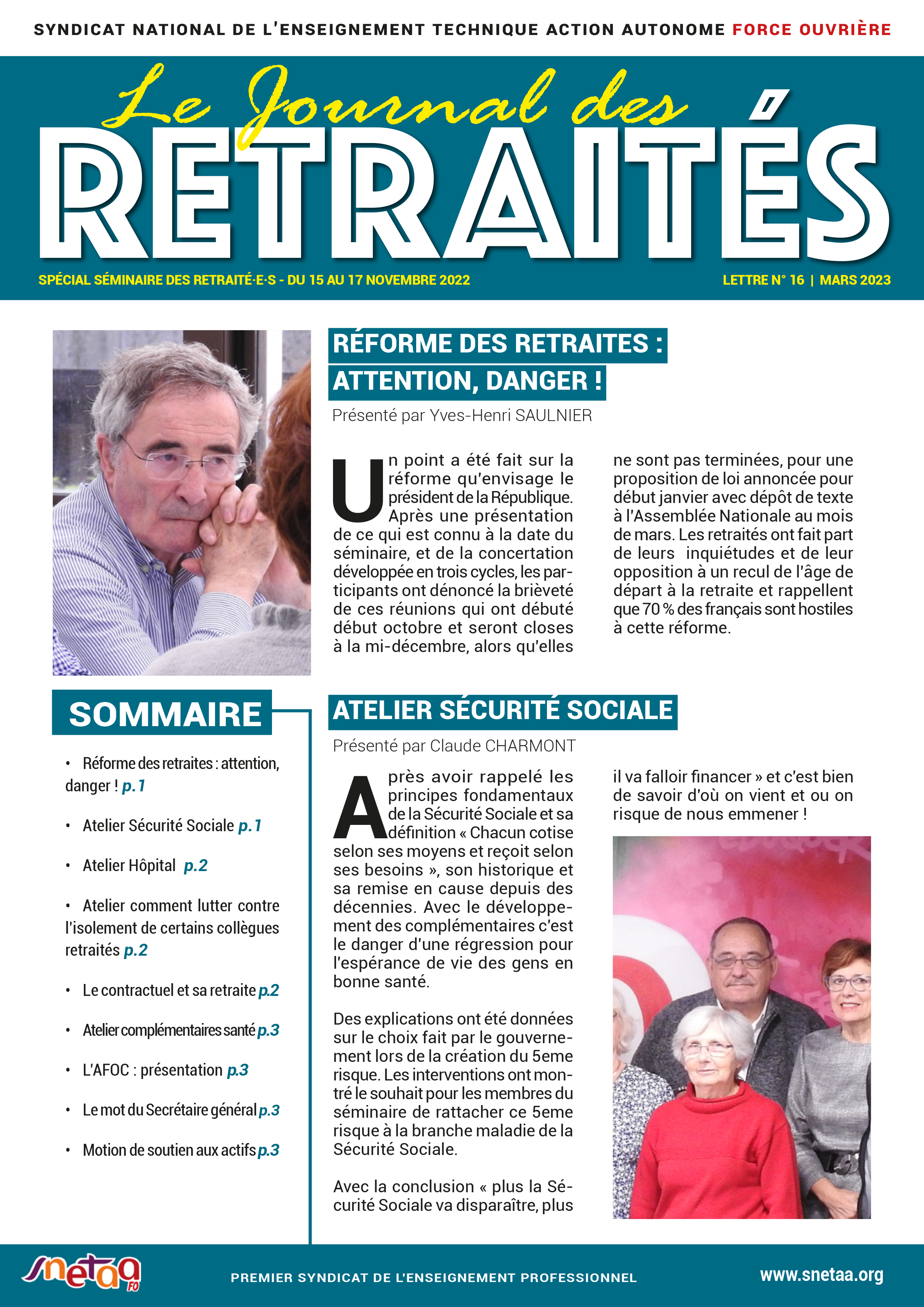 Lire la suite à propos de l’article Journal des retraités n°16