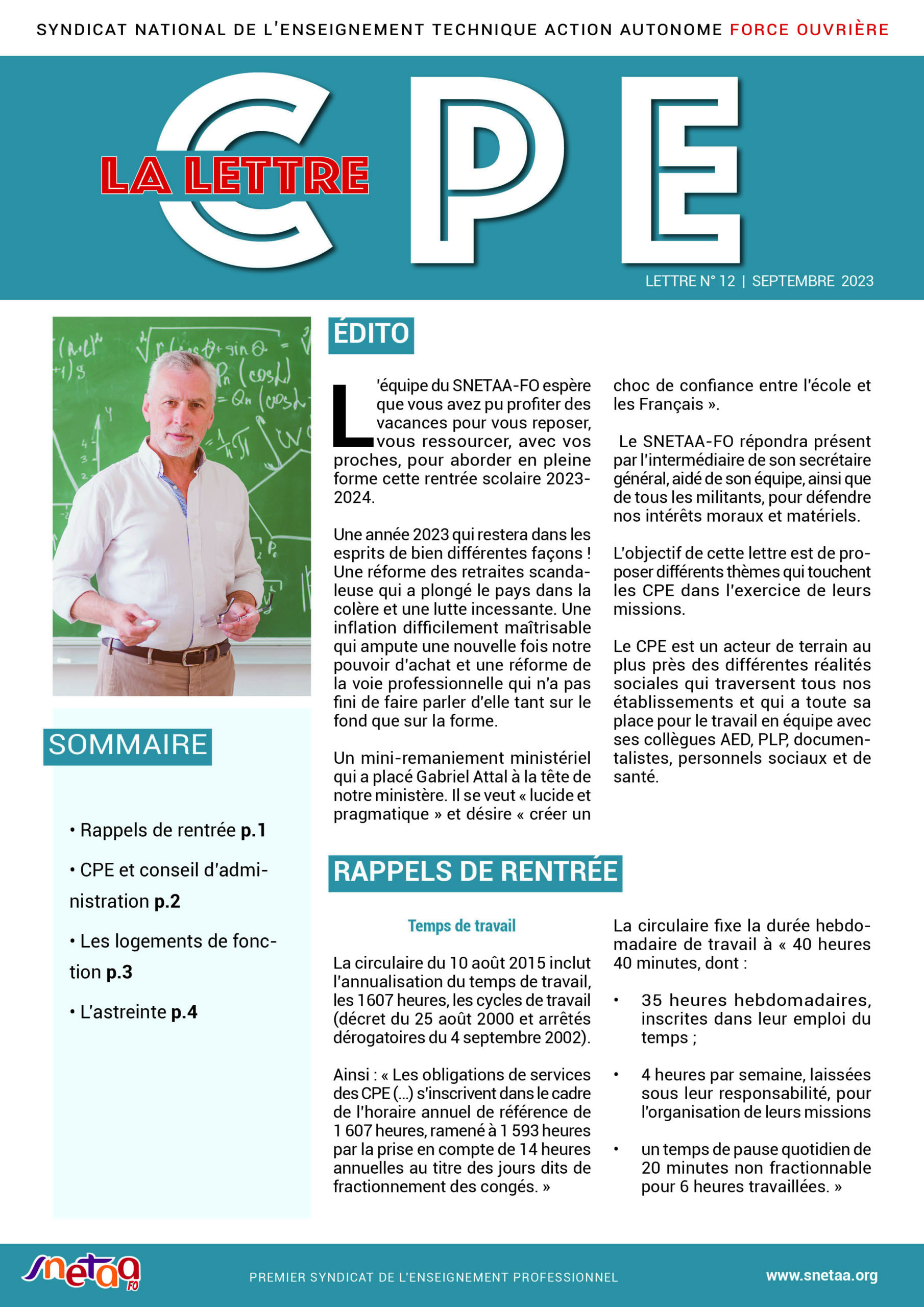 Lire la suite à propos de l’article Lettre CPE n°12