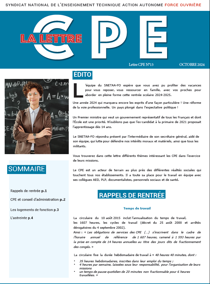 Lire la suite à propos de l’article Lettre CPE n°13