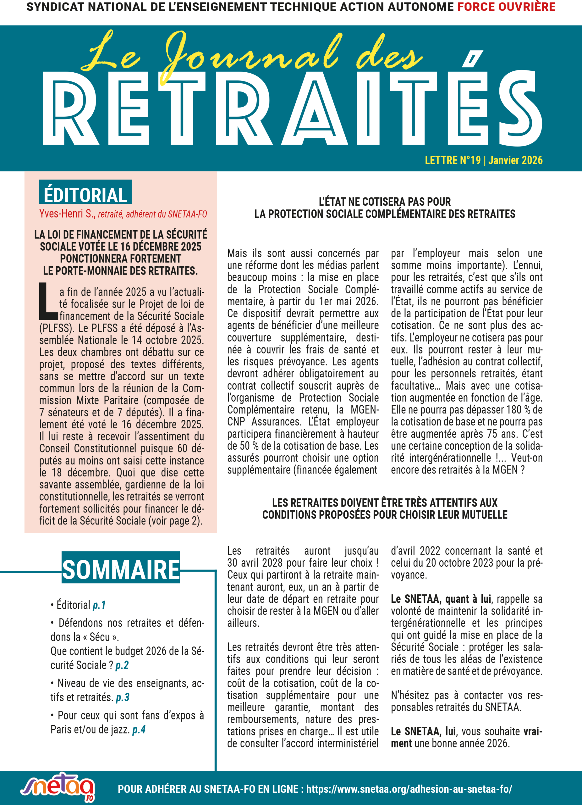 Lire la suite à propos de l’article Journal des retraités n°19